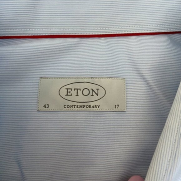 ETON Men's Dress Shirt in Fine Pinstripe Blue. Size 17/43 - Picture 6 of 16